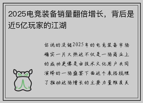 2025电竞装备销量翻倍增长，背后是近5亿玩家的江湖